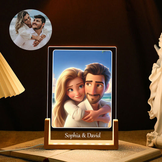 Personalized Cartoon Photo Lamp Sweet Gift for Couples